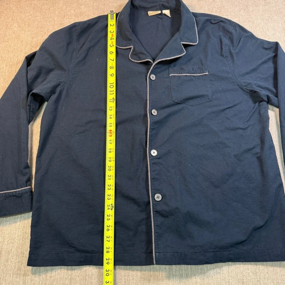 L.L. Bean Mens Navy Blue Cotton Long Sleeve Pajama Shirt Top Size XL Regular